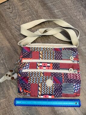 Kipling Multicolor Patchwork Crossbody Bag with Cream Strap